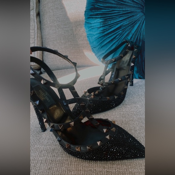Rare Authentic Valentino Noir Rockstud Caviar Crystal/ Swarovski Pumps - Picture 8 of 13